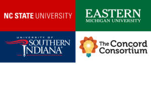 NS State University icon, Eastern Michigan University, Southern Indiana University and The Concord Consortium logos with the NSF Icon