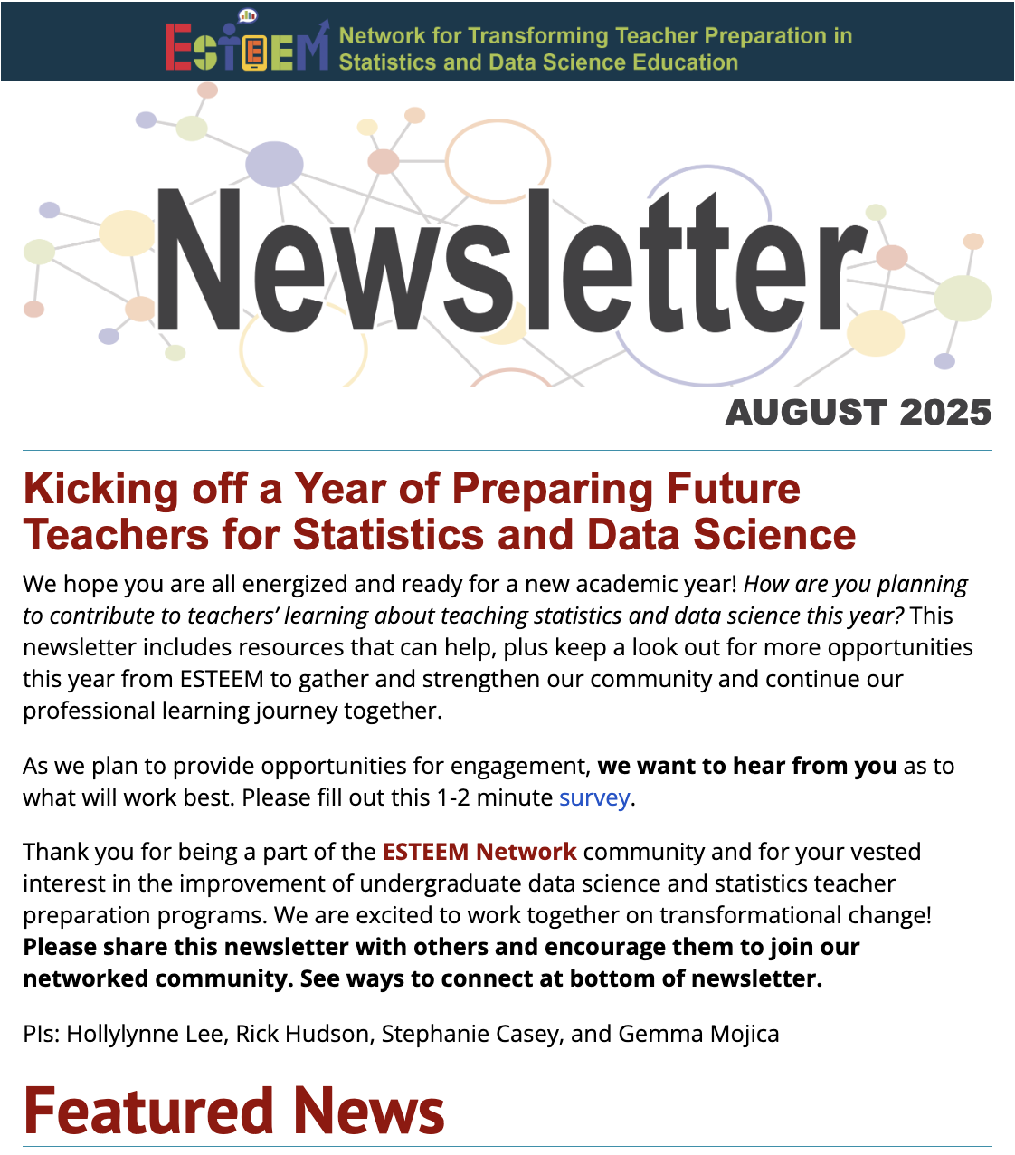 Top Banner of August 2025's ESTEEM Newsletter